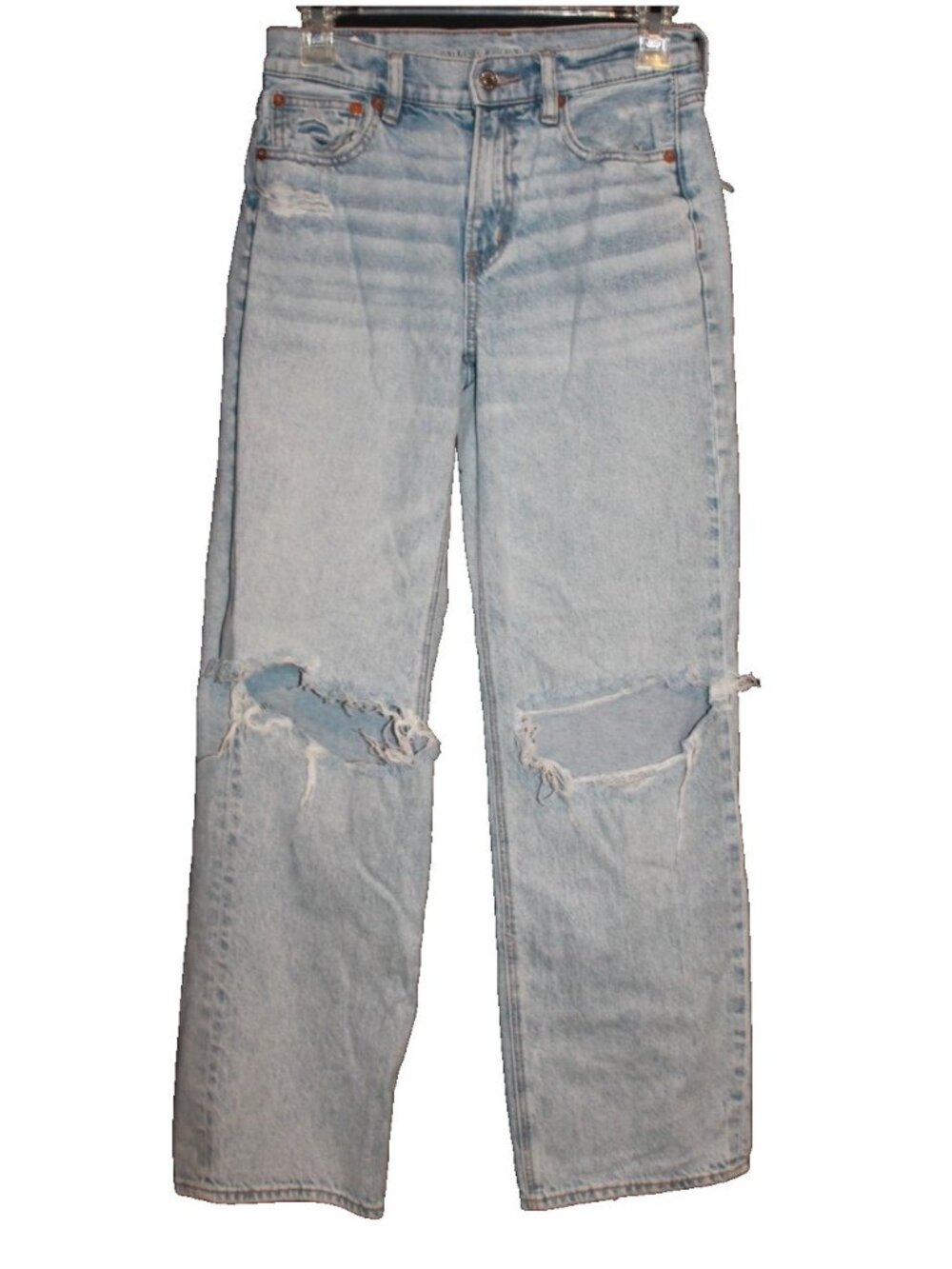 American Eagle Size 2 Short Stovepipe Blue Jeans Strigid Light Wash 26x30
